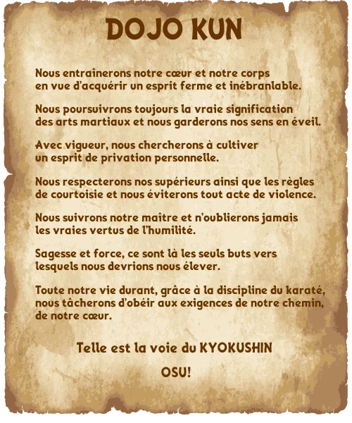 Le dojo kun &mdash; les principes fondamentaux du Kyokushin